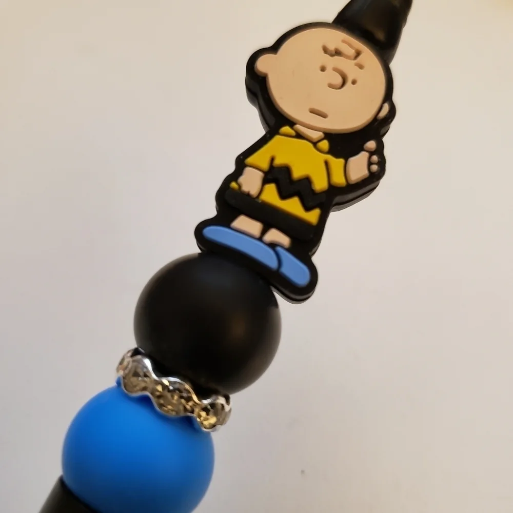 Handmade Charlie Brown Beaded Silicone Focal Bead Pen
